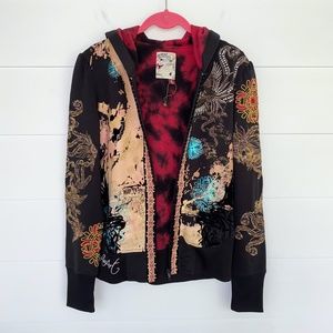 Ruthless Art Embroidered Rhinestone Embellished Black Hoodie Medium